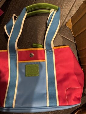 Y2K Coach Hampton Weekend Nylon Tote Bag Purse Blue Green Pink IR5656